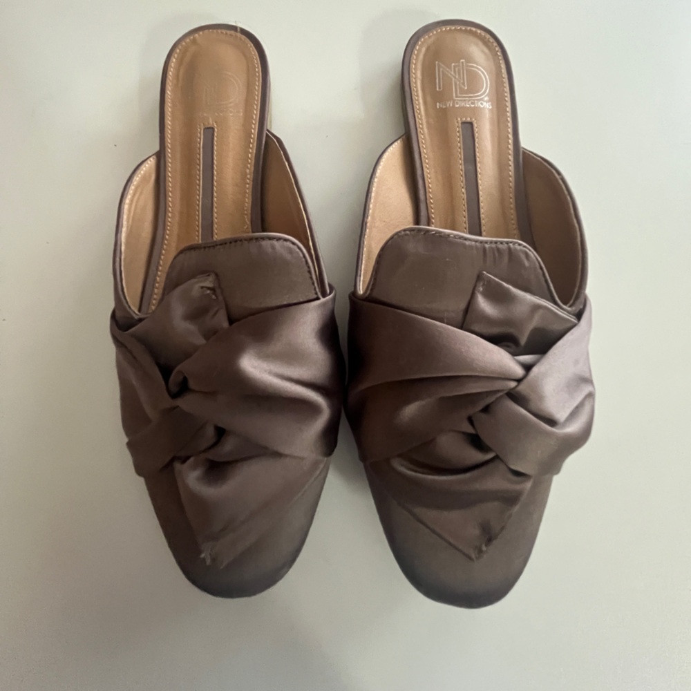New Directions Brown Satin Slip-On Mules